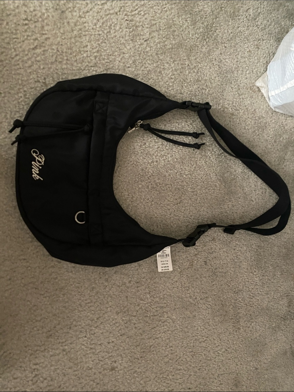 PINK Victoria's Secret Black Crescent Shoulder Bag with Script Logo
